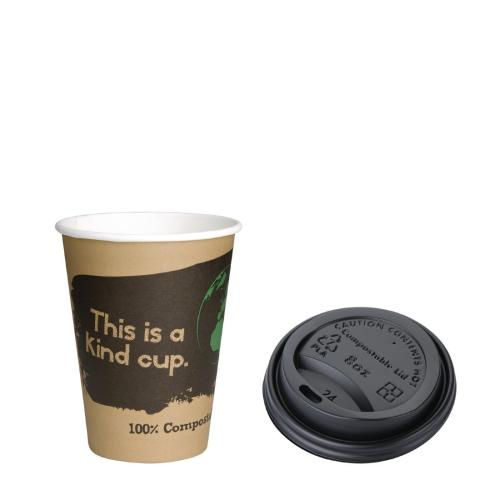 Fiesta Green Compostable Hot Cups & Lids Bundle 225ml 8oz (Pack 50)