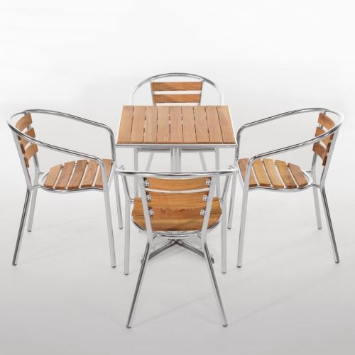 Bolero Square Pedestal Bistro Table Ash & Alu. Top - 600mm