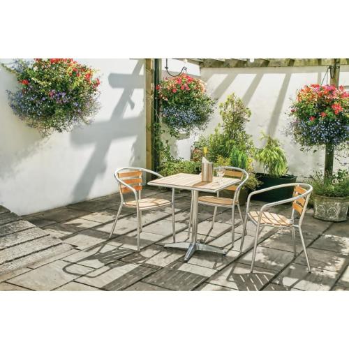 Bolero Square Pedestal Bistro Table Ash & Alu. Top - 600mm