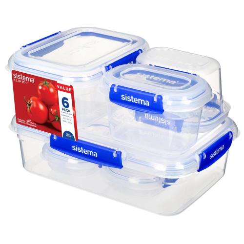 Sistema Klip-it Food Storage Containers 6 Pack (1x2Ltr 1x1Ltr 2x400ml 2x200ml)