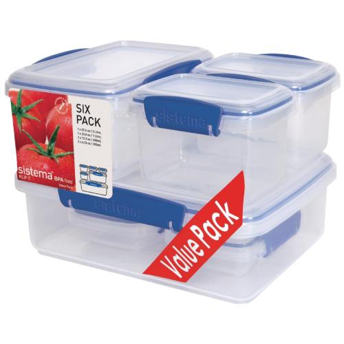 Sistema Klip-it Food Storage Containers 6 Pack (1x2Ltr 1x1Ltr 2x400ml 2x200ml)