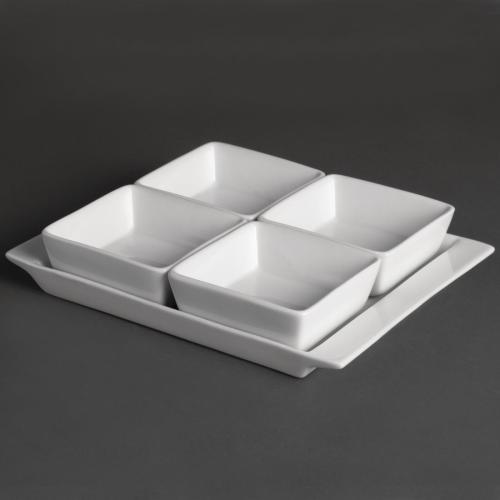 Olympia Whiteware 4 Section Dishes with Plate - 215x170mm 8 1/2x6 3/4" (Box 2)