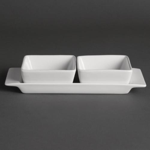 Olympia Whiteware 2 Section Dishes With Plate - 220x90mm 8 3/4x3 1/2" (Box 2)