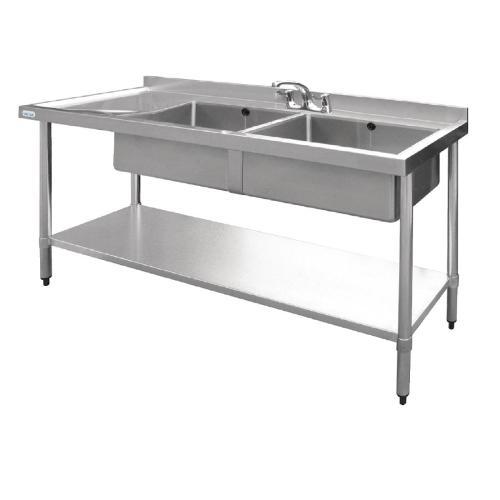 Vogue Double Bowl Sink L/H Drainer - 1500mm