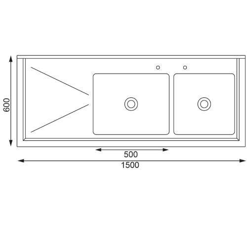 Vogue Double Bowl Sink L/H Drainer - 1500mm