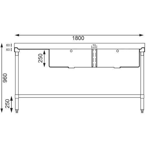 Vogue Double Bowl Sink L/H Drainer - 1800mm