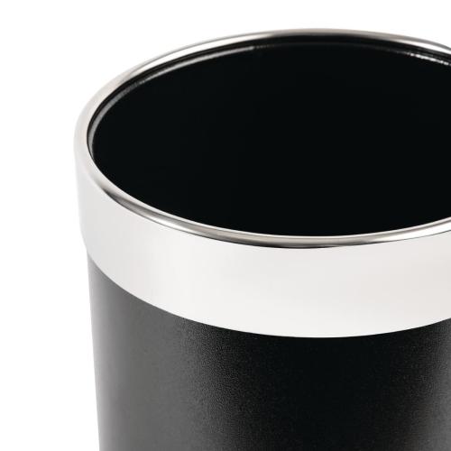 Bolero Black Waste Paper Bin with Silver Rim - 10.2Ltr